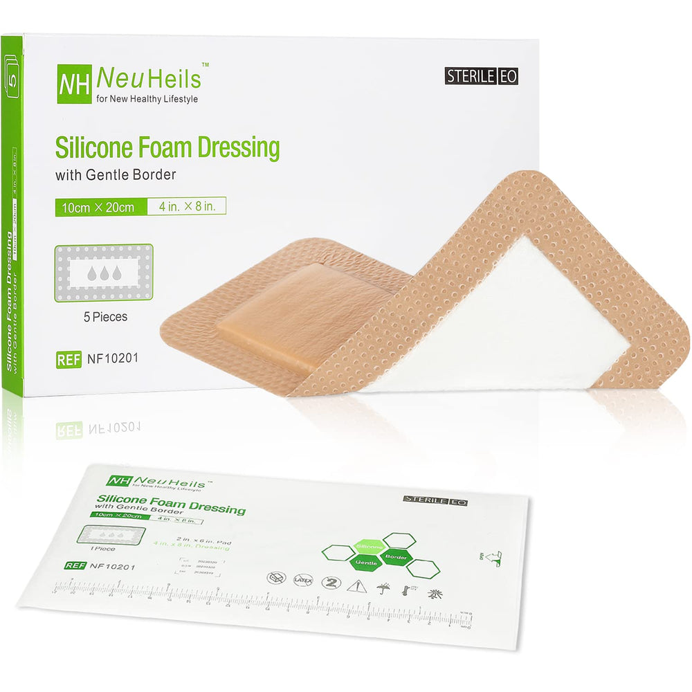 NEUHEILS silicone foam dressing 4x8 with gentle border protects post-op wounds