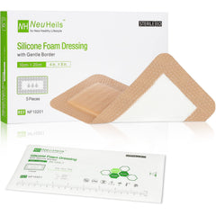 NEUHEILS silicone foam dressing 4x8 with gentle border protects post-op wounds