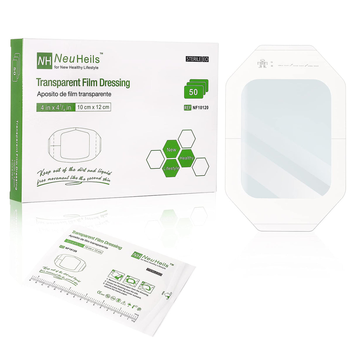 NEUHEILS transparent film dressing offers clear wound coverage with breathable protection.