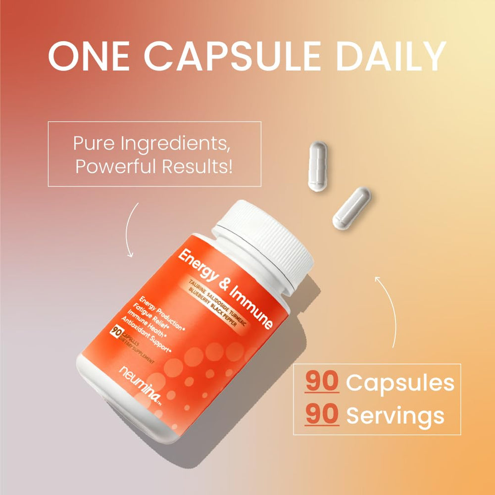 NEUMINA ingredients label lists taurine, blueberry, turmeric for antioxidant support.