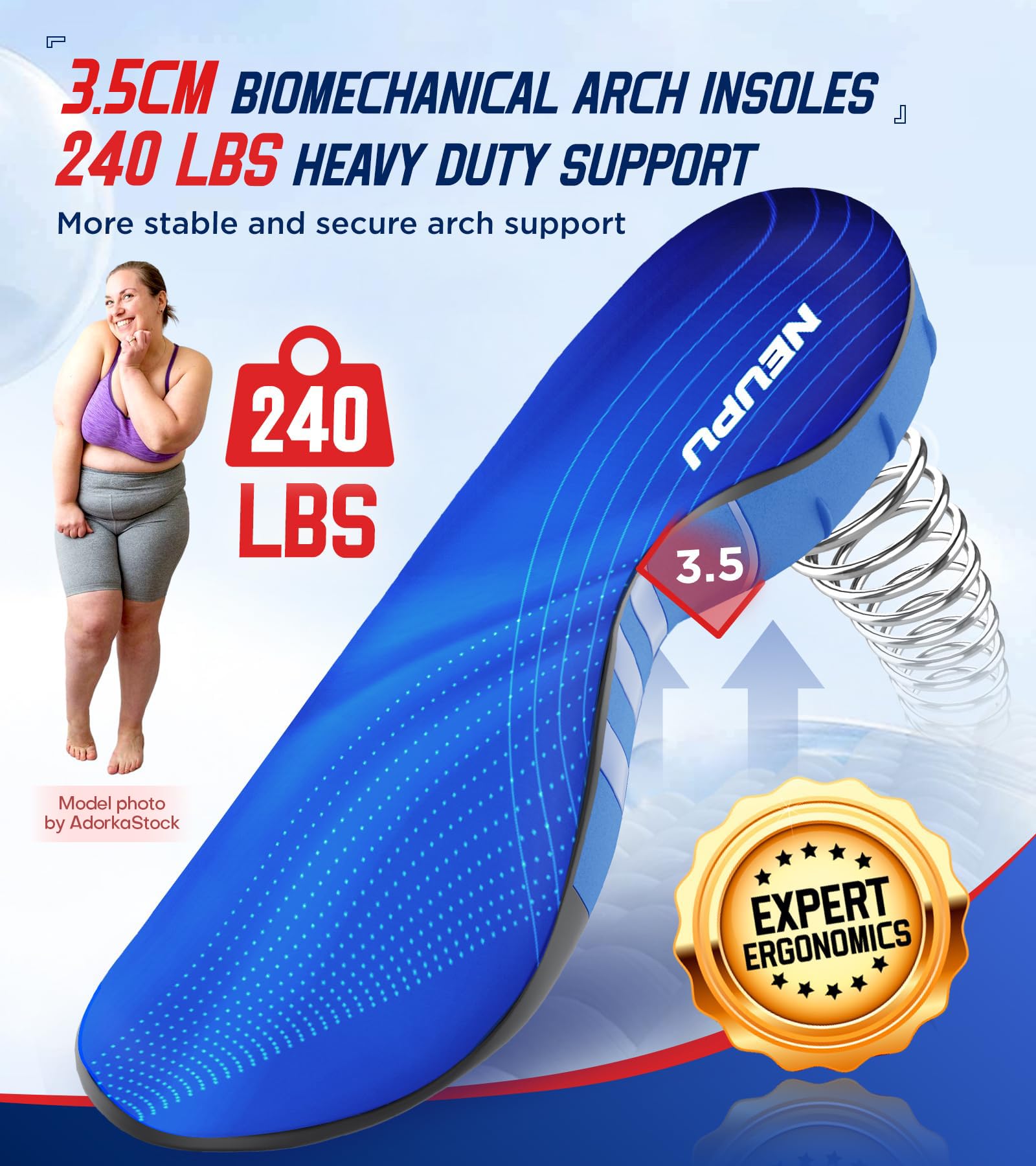 NEUPU gel pads absorb shock at forefoot and rear for comfort