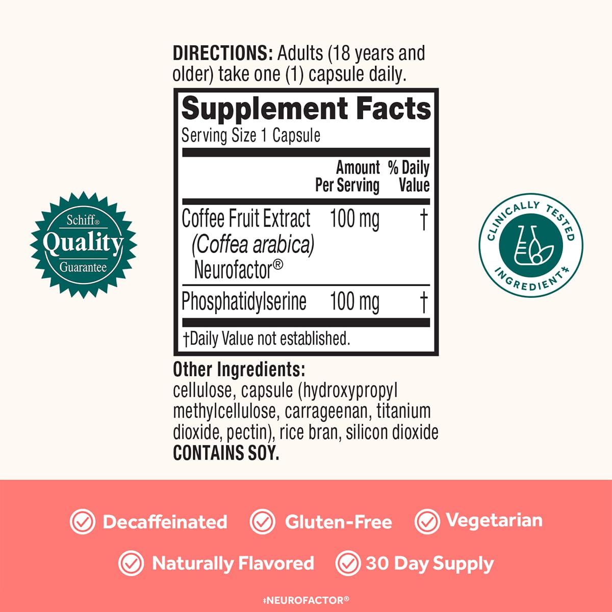 Neuriva Original GMO-free label on packaging for clean plant-based choices.