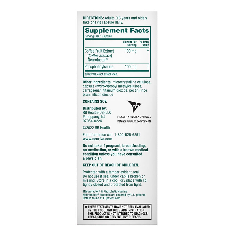 Neuriva Original phosphatidylserine highlighting plant-based learning and memory support.