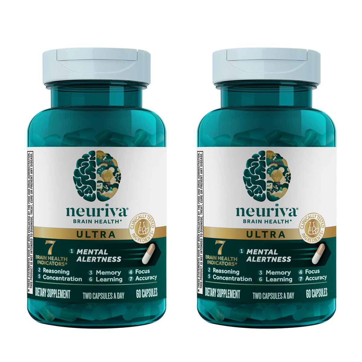 NEURIVA Ultra bottle label showing decaf brain health support