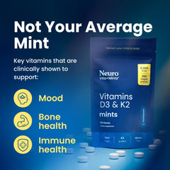 Neuro D3K2 mint chew close-up, peppermint flavor, sugar-free
