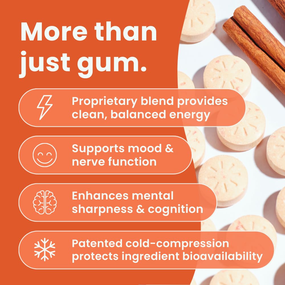 Neuro Energy & Focus Gum cinnamon flavor aids workouts and study.