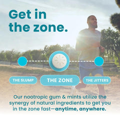 Neuro Energy & Focus Gum dosage-60mg-l-theanine communicates balanced energy and calm focus.
