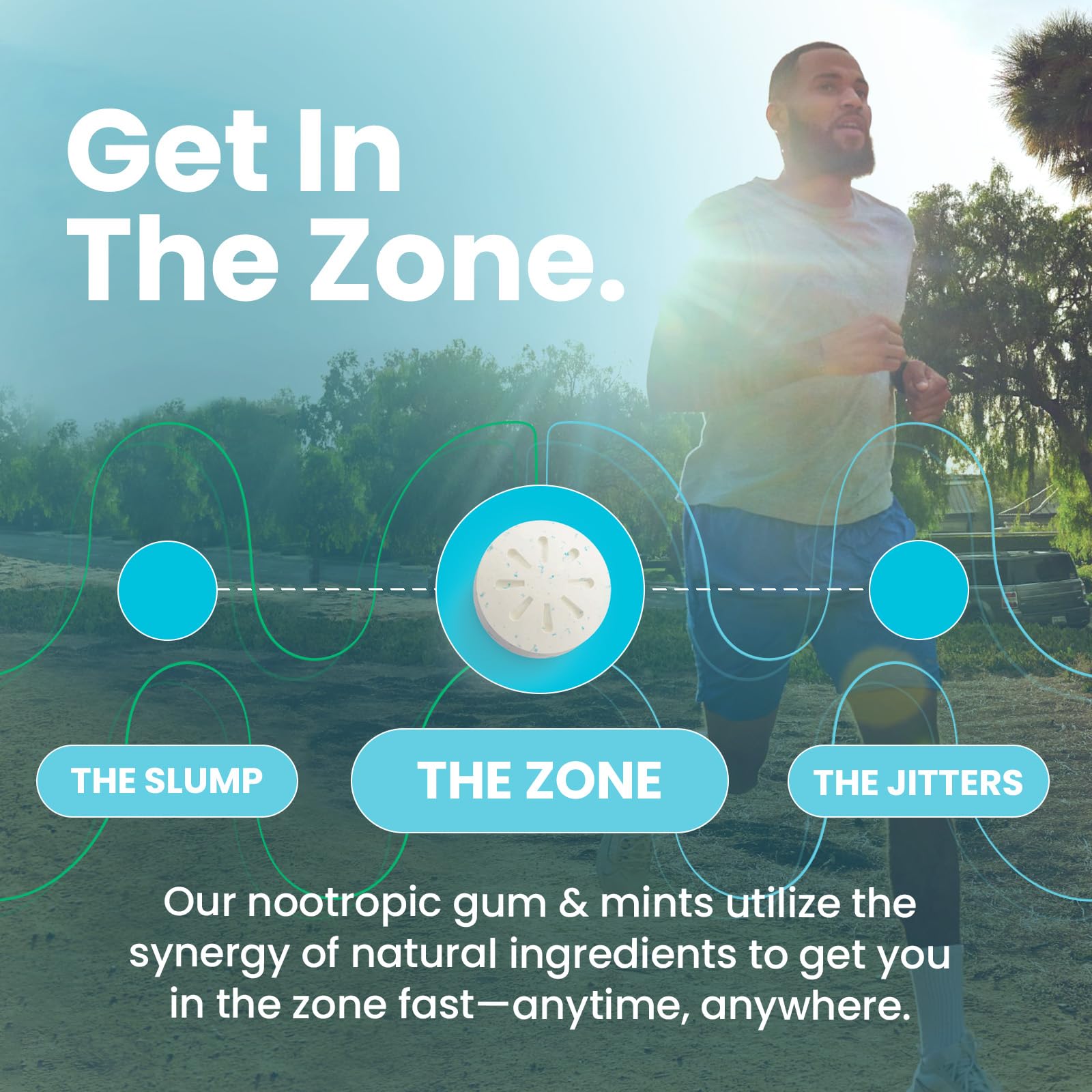 Neuro Energy Focus Gum foil close-up emphasizes crisp texture and caffeine delivery.