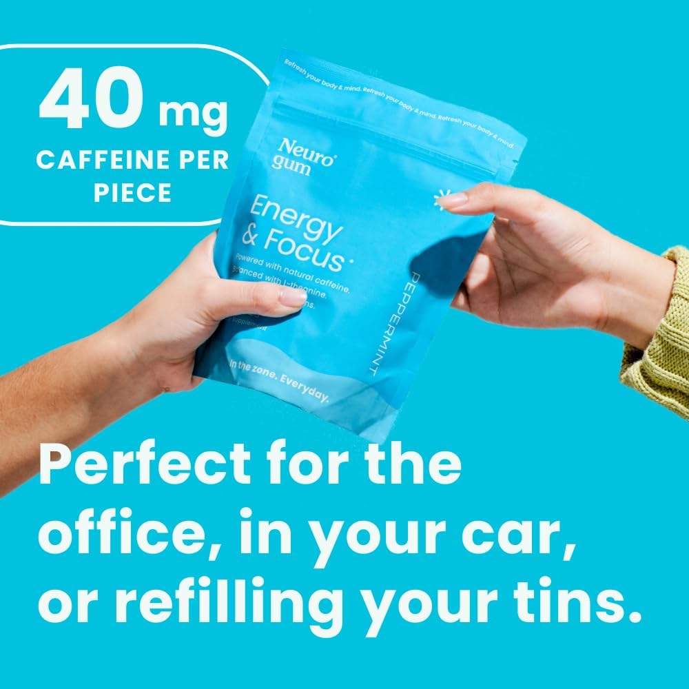 Neuro Energy & Focus Gum ingredients-list highlights natural caffeine and L-theanine for focus.