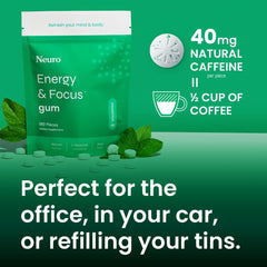 Neuro Energy & Focus Gum pack back view with ingredients and allergy information