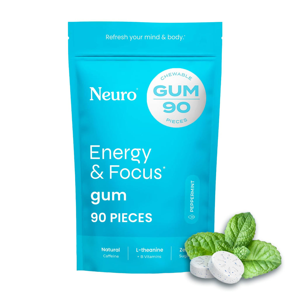 Neuro Energy & Focus Gum packfront offers a peppermint energy lift.