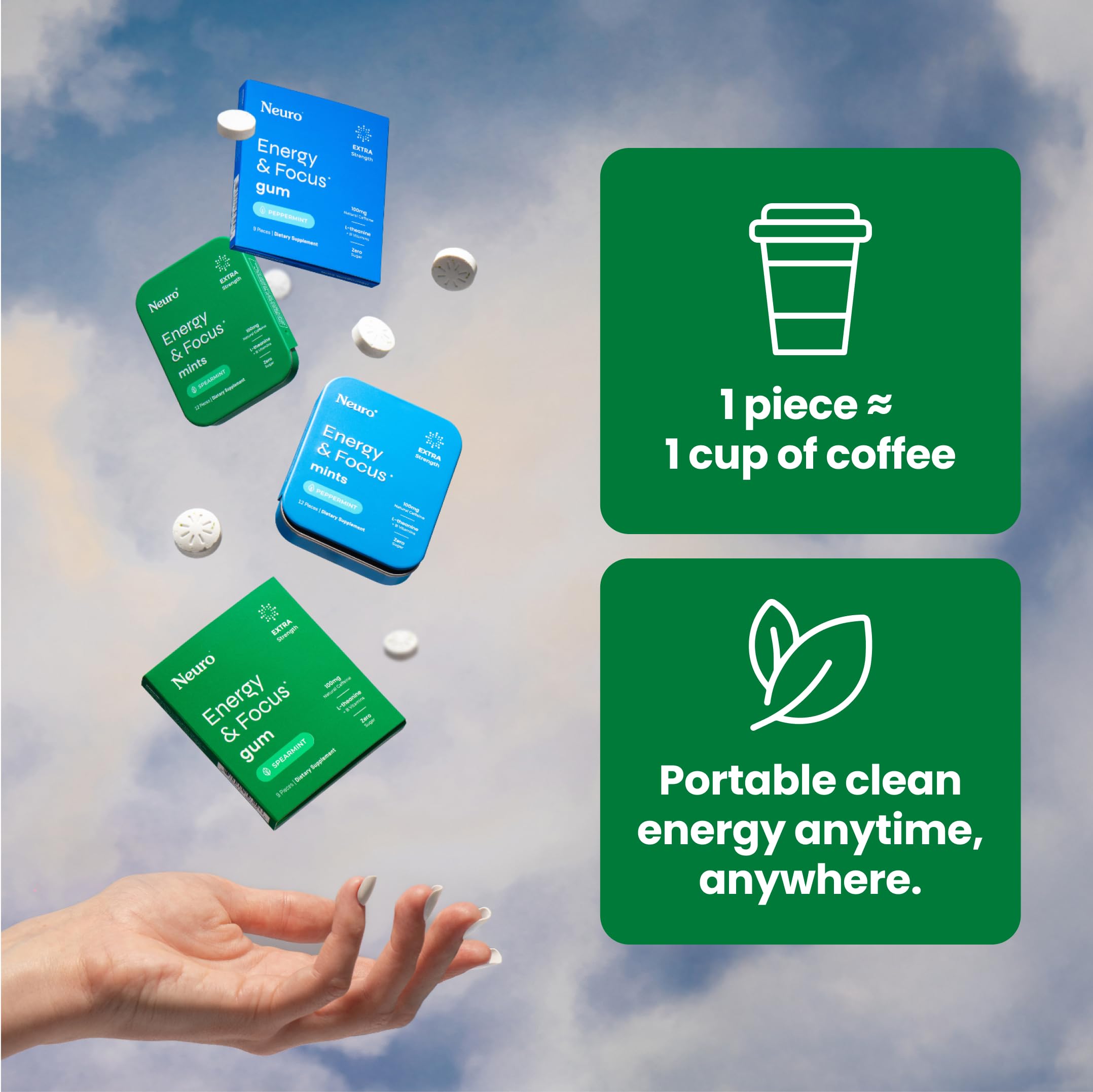 Neuro gum pieces in hand ready to chew for mental clarity.