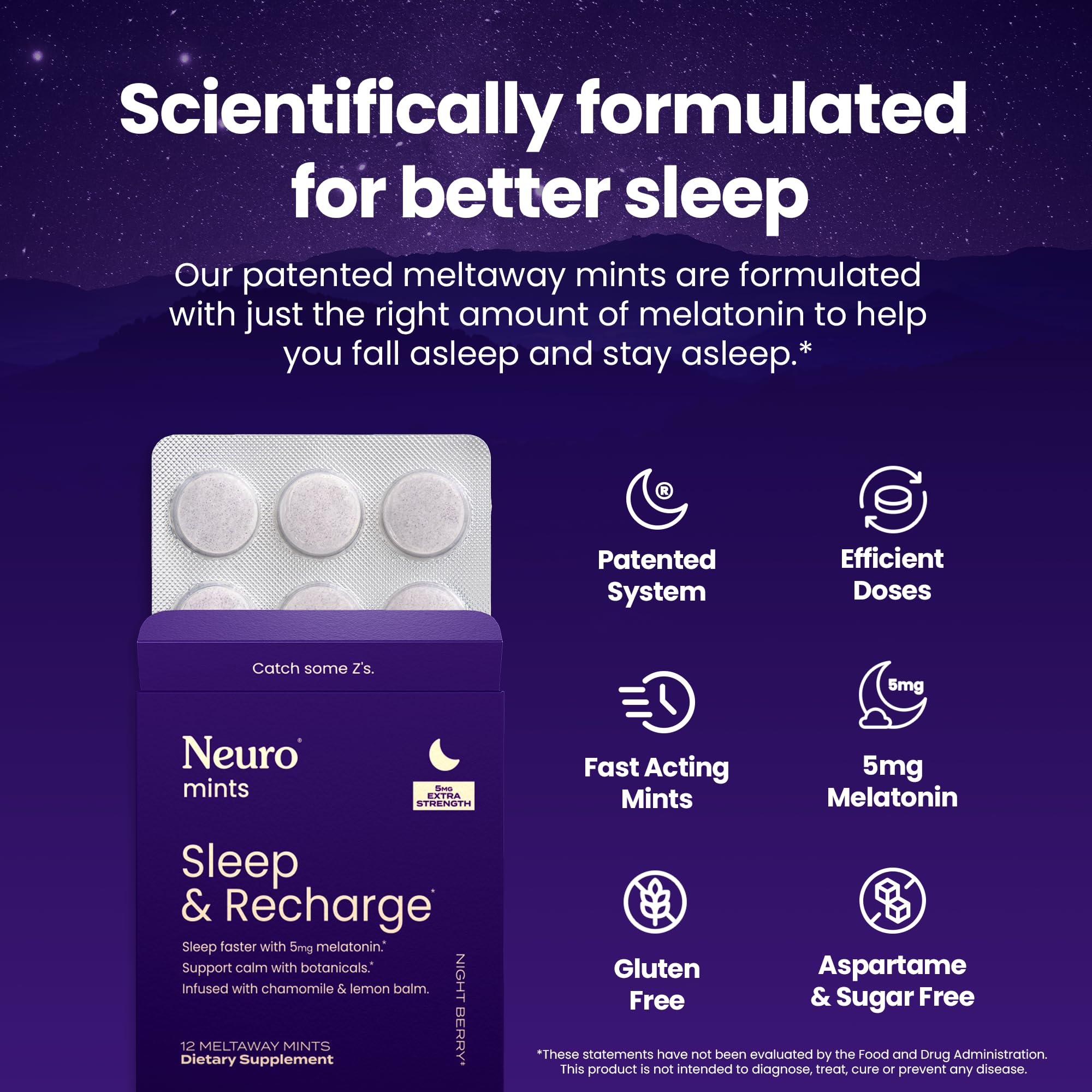Neuro Sleep Meltaway Mints dissolving on tongue without water for convenience.