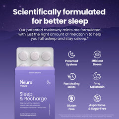 Close-up of Neuro Sleep Meltaway Mints dissolving in the mouth for fast calm.