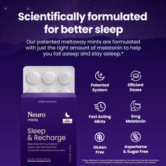 Neuro Sleep Meltaway Mints dissolving on the tongue illustrating fast-acting convenience.