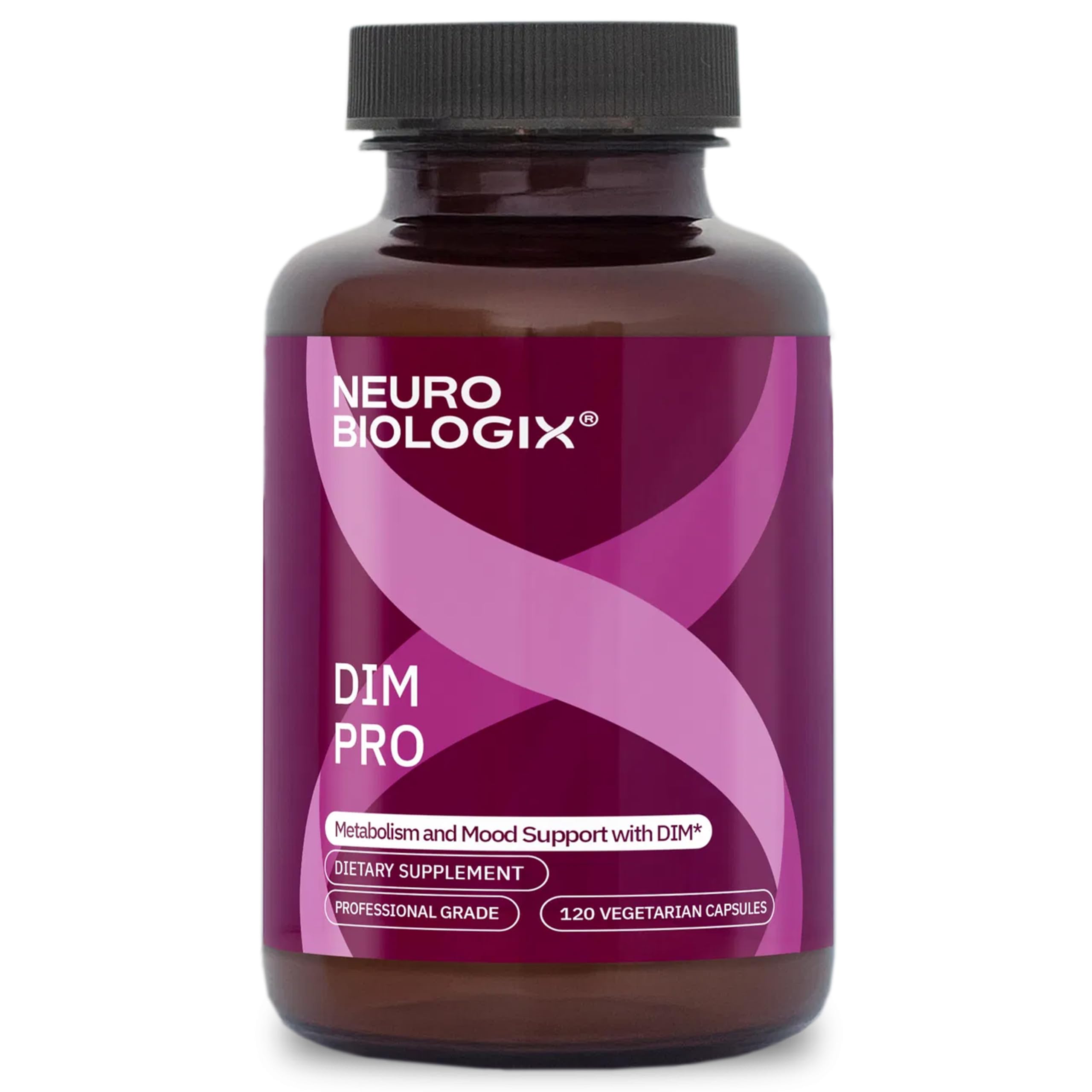 Neurobiologix DIM Pro bottle front view highlighting daily hormonal balance and energy support.