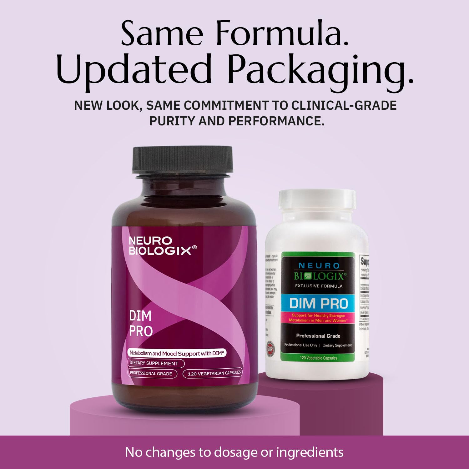 Neurobiologix DIM Pro capsules close-up showing vegetarian formula for daily wellness.