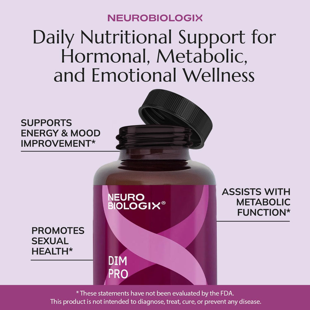 Neurobiologix DIM Pro vegetarian capsules prepared for health-conscious adults.
