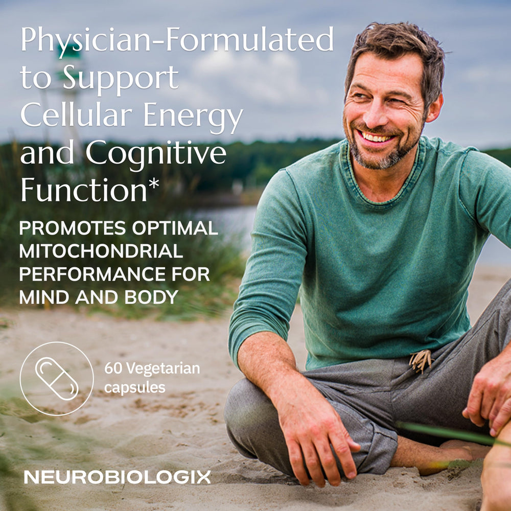 Neurobiologix Mito Cell CoQ10 capsules shown for antioxidant protection