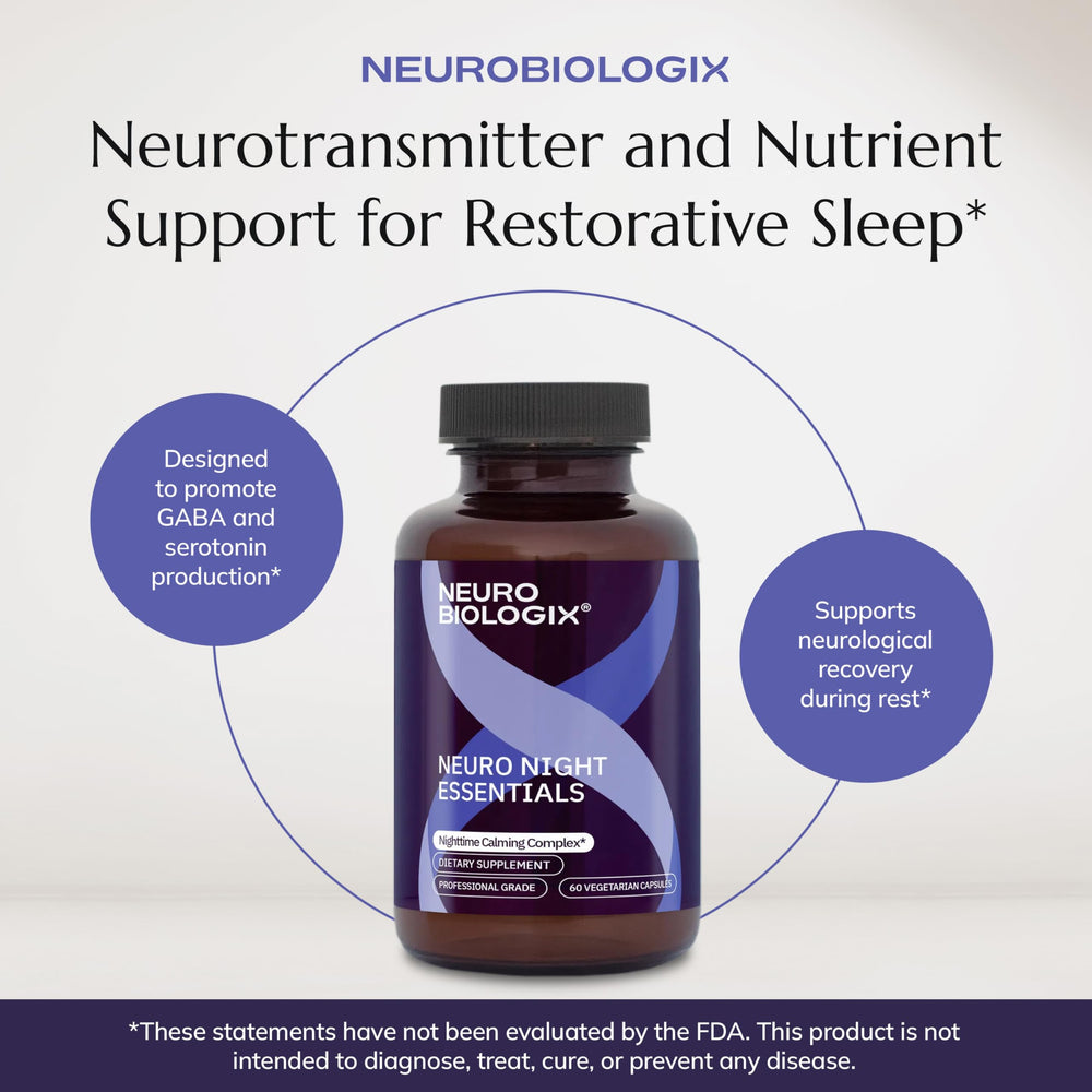 Neurobiologix Neuro Night Essentials botanicals evoke soothing properties.