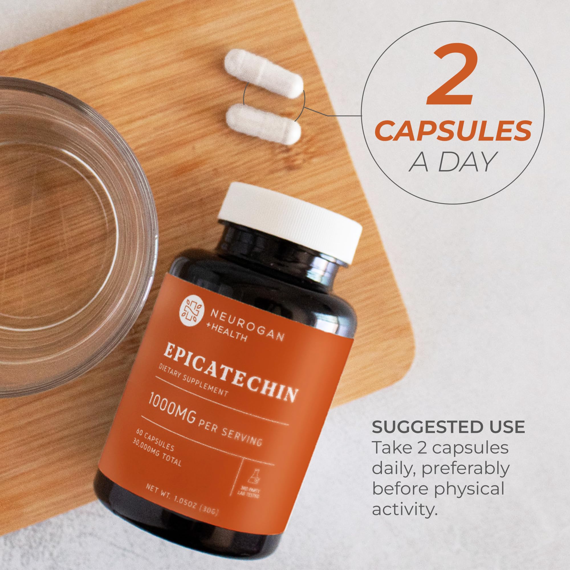 Neurogan Epicatechin capsules with third-party testing seal.