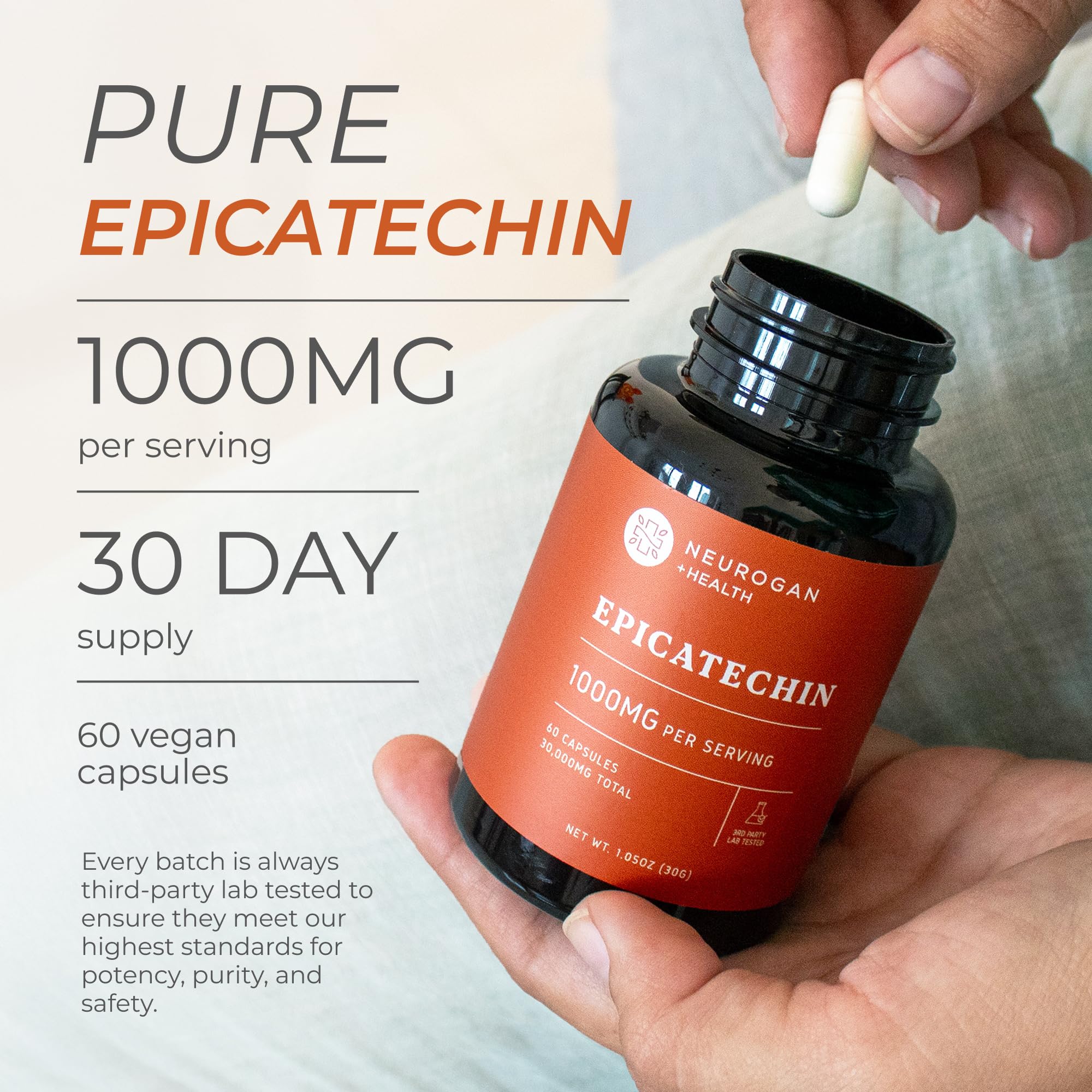 Neurogan Epicatechin label closeup highlights 1000 mg per serving.