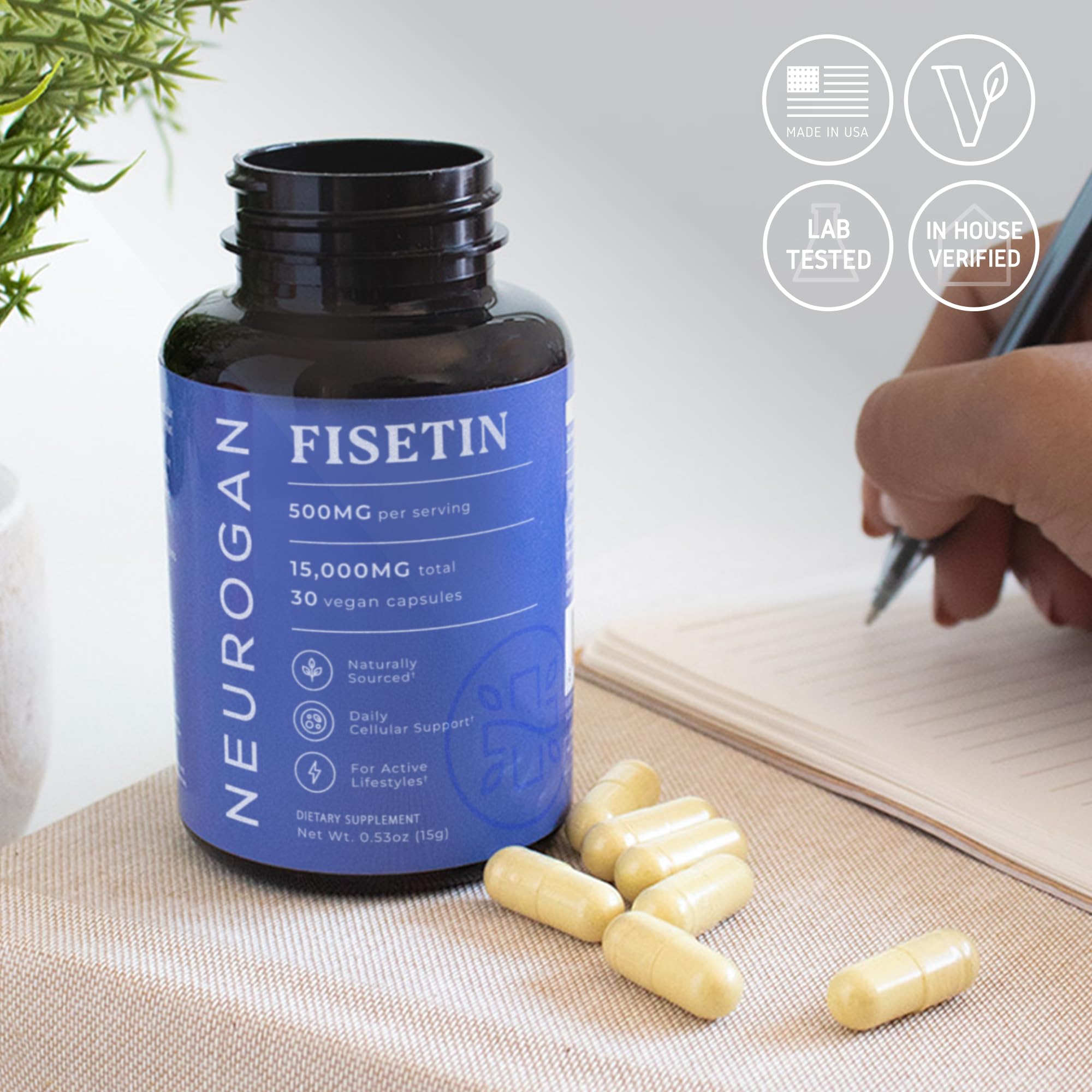 Premium source label on Neurogan Fisetin packaging indicating quality.