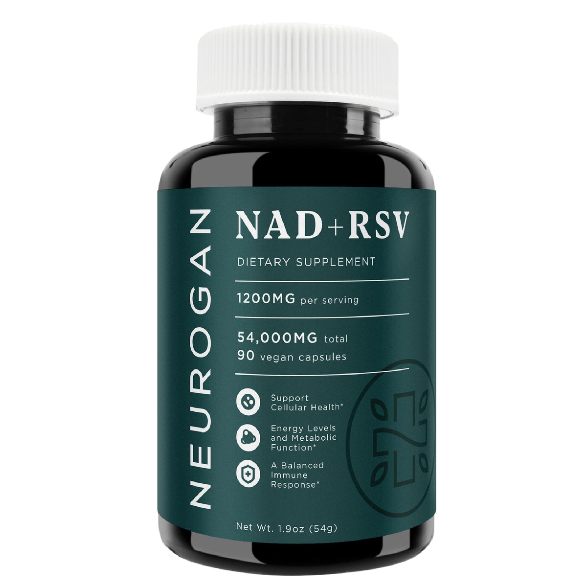Neurogan NAD+ Resveratrol bottle cap close-up highlighting energy support and daily balance
