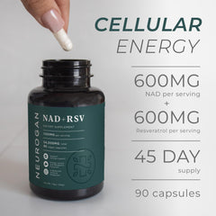 Neurogan NAD+ Resveratrol label detail emphasizing vegan, gluten-free formula