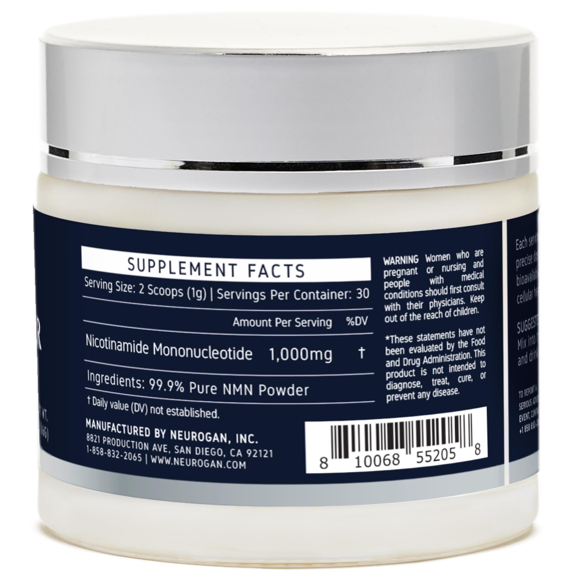 Scoop of Neurogan NMN powder ready to mix into your beverage.
