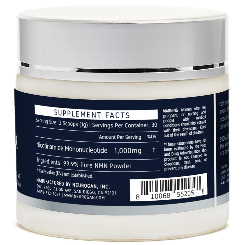 Scoop of Neurogan NMN powder ready to mix into your beverage.