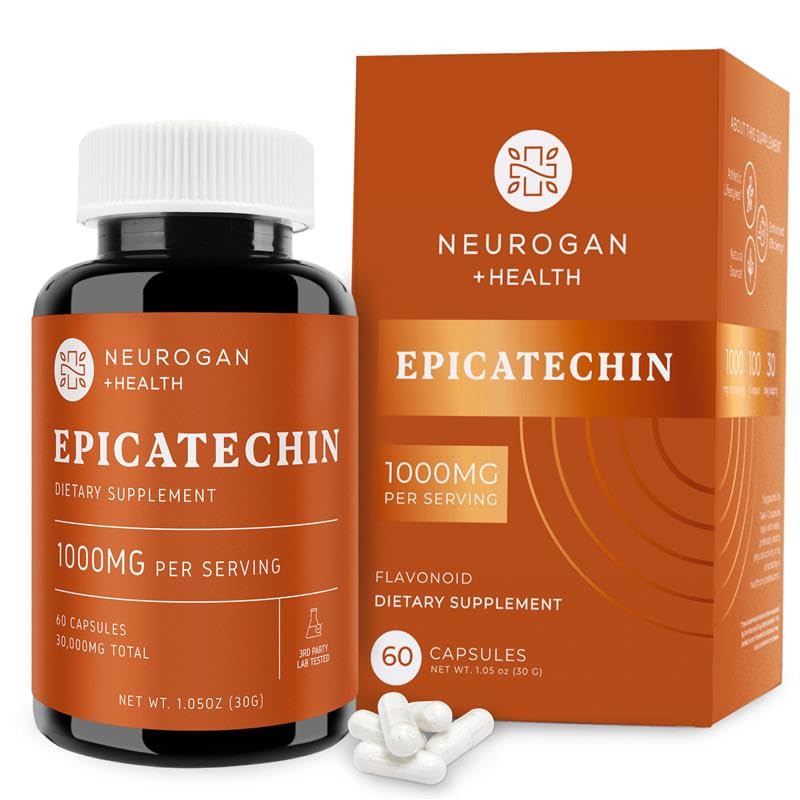 Neurogan Potent Epicatechin capsules bottle highlighting nitric oxide support for healthy blood flow.