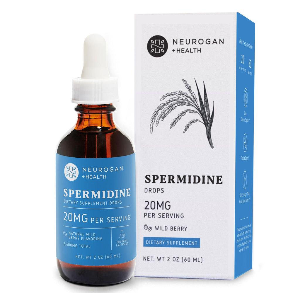 Neurogan Spermidine bottle pour demonstrates high-potency liquid for easy daily use.
