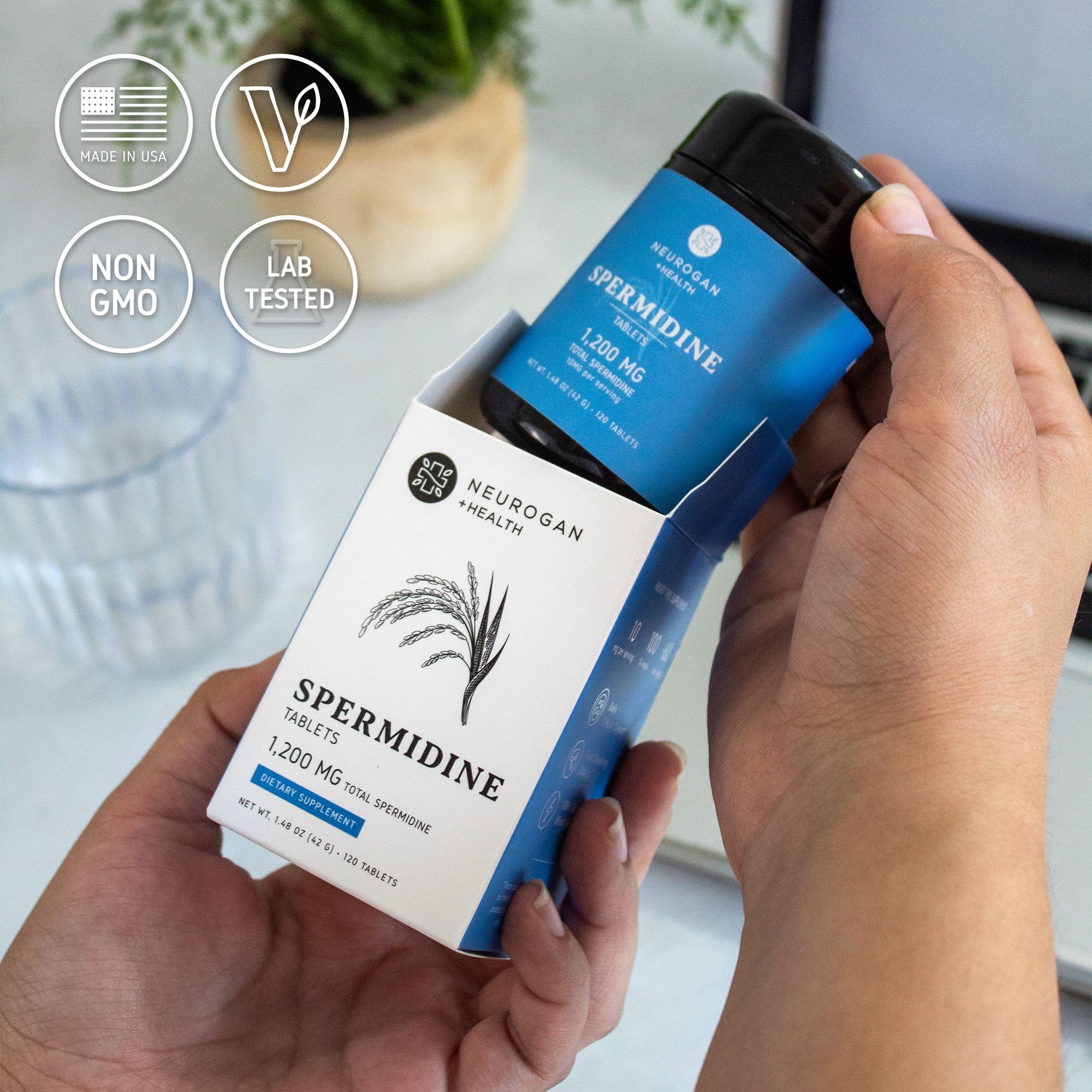 Serving suggestion with Neurogan Spermidine bottle and dosing