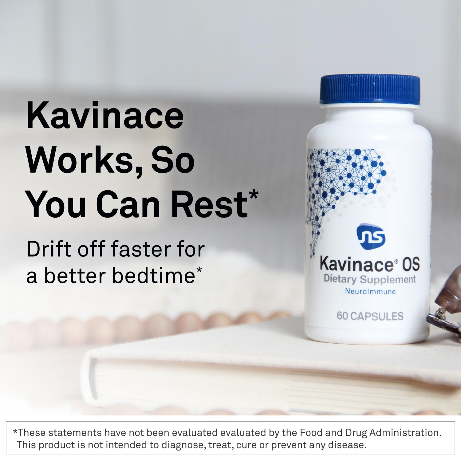 Label detail of NeuroScience Kavinace OS highlighting melatonin and L-theanine.