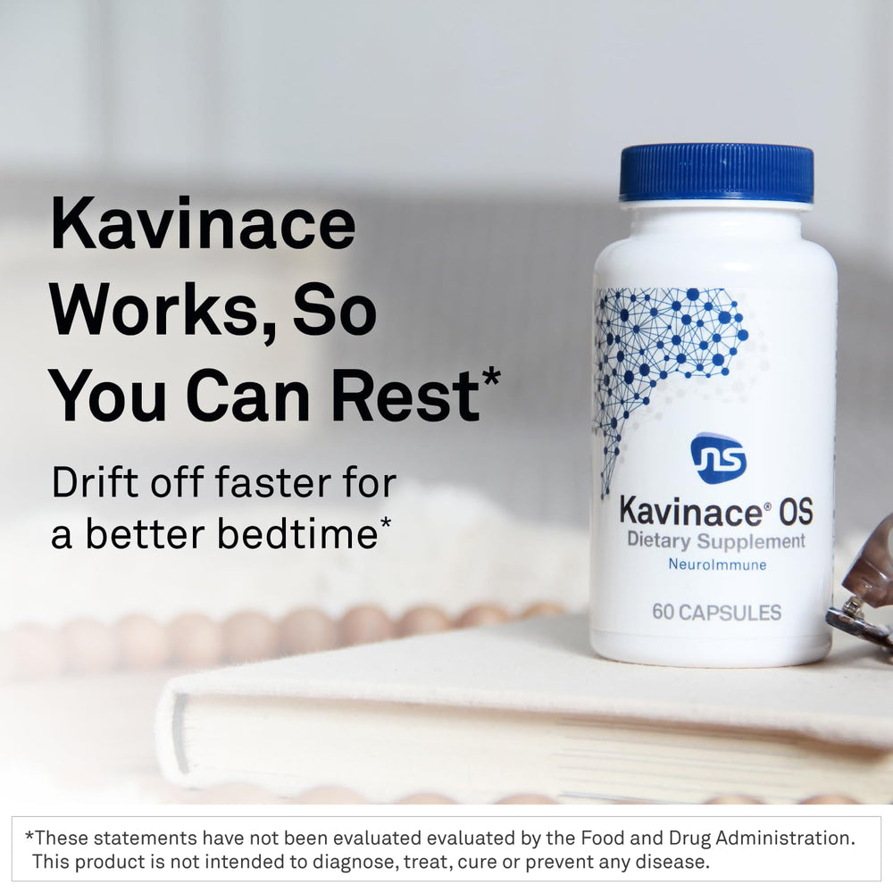 Label detail of NeuroScience Kavinace OS highlighting melatonin and L-theanine.