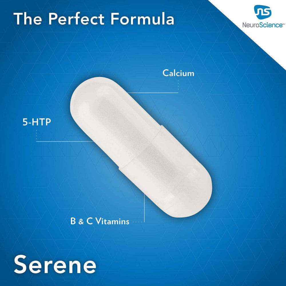 NeuroScience Serene capsules in glass bottle ready for nightly routine.
