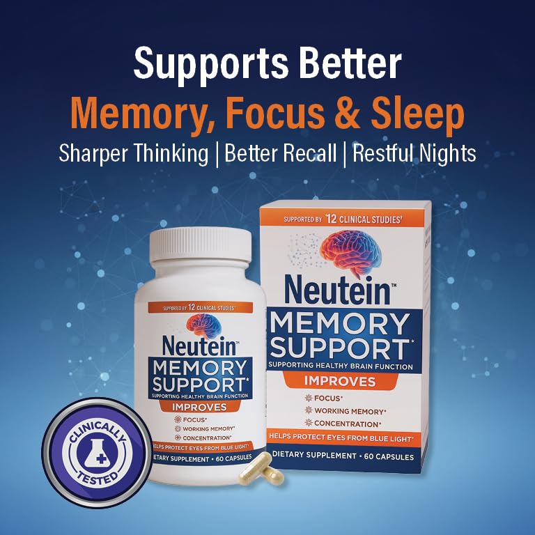 Neutein capsules pour image emphasizes easy daily use for memory and concentration.