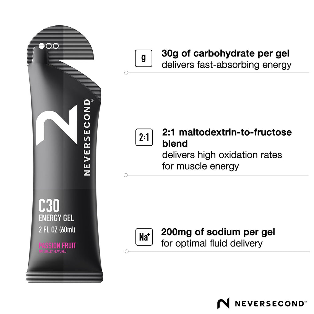 Neversecond C30 Energy Gel; part of the C-Series fueling system for planned nutrition.