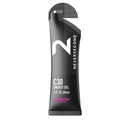 Neversecond C30 Energy Gel Passion Fruit pack, ready for on-the-go endurance fueling.