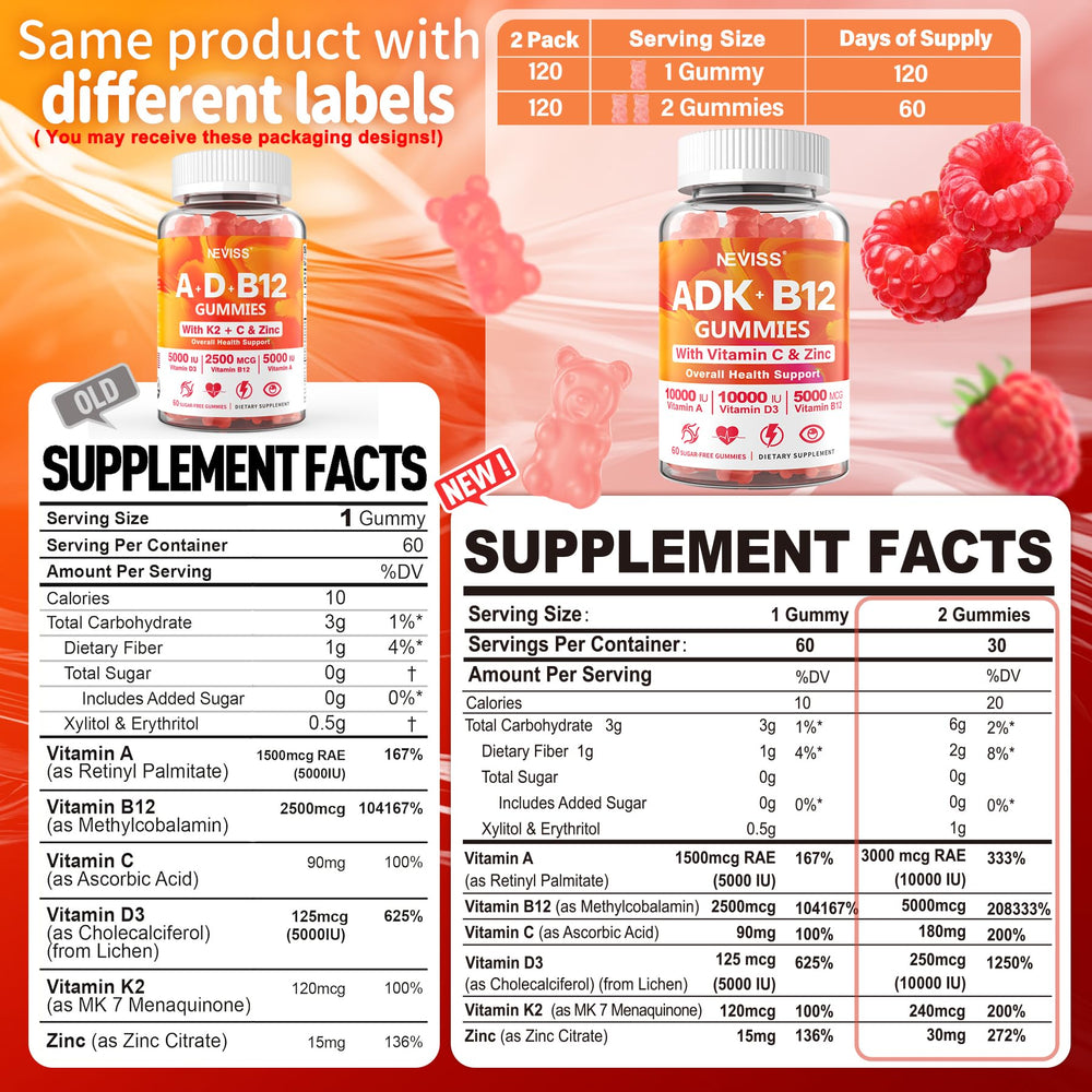 NEVISS ADK+B12 bottle front view highlighting vegan D3 and K2.