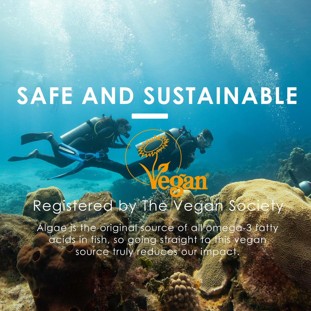 NEVISS Algae Omega-3 gummies ingredients-panel confirms plant-based sourcing and clean formulation.