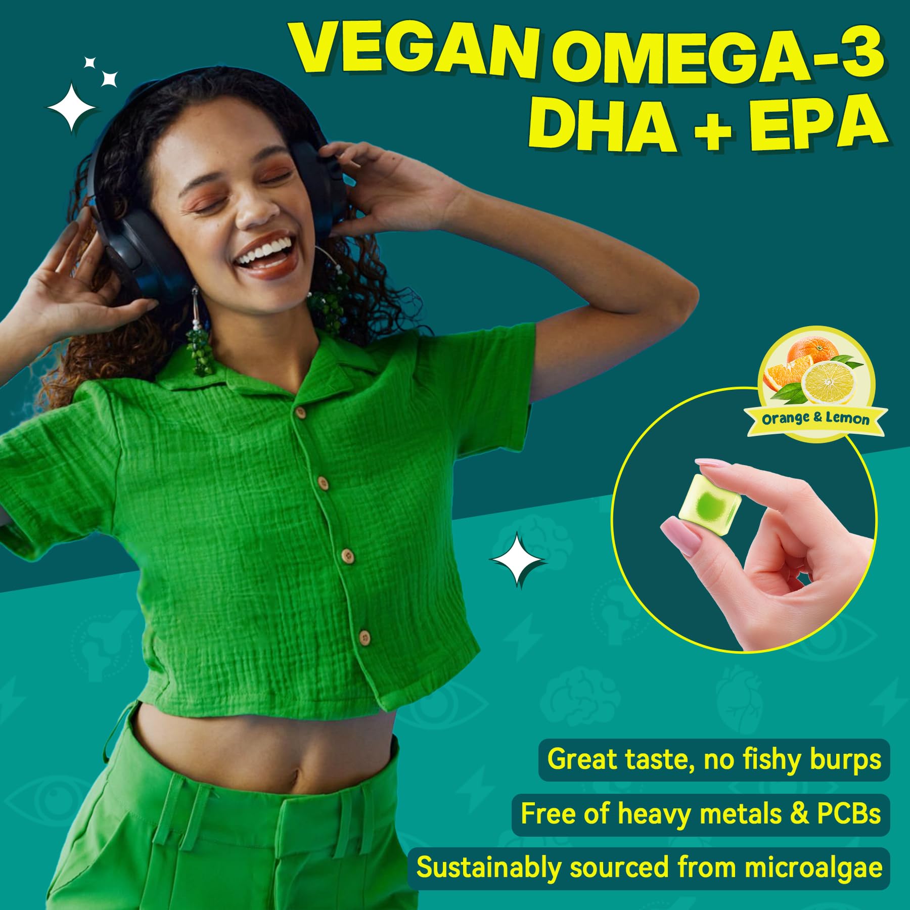 NEVISS Algae Omega-3 gummies shelf-display suggests everyday supplementation friendly.
