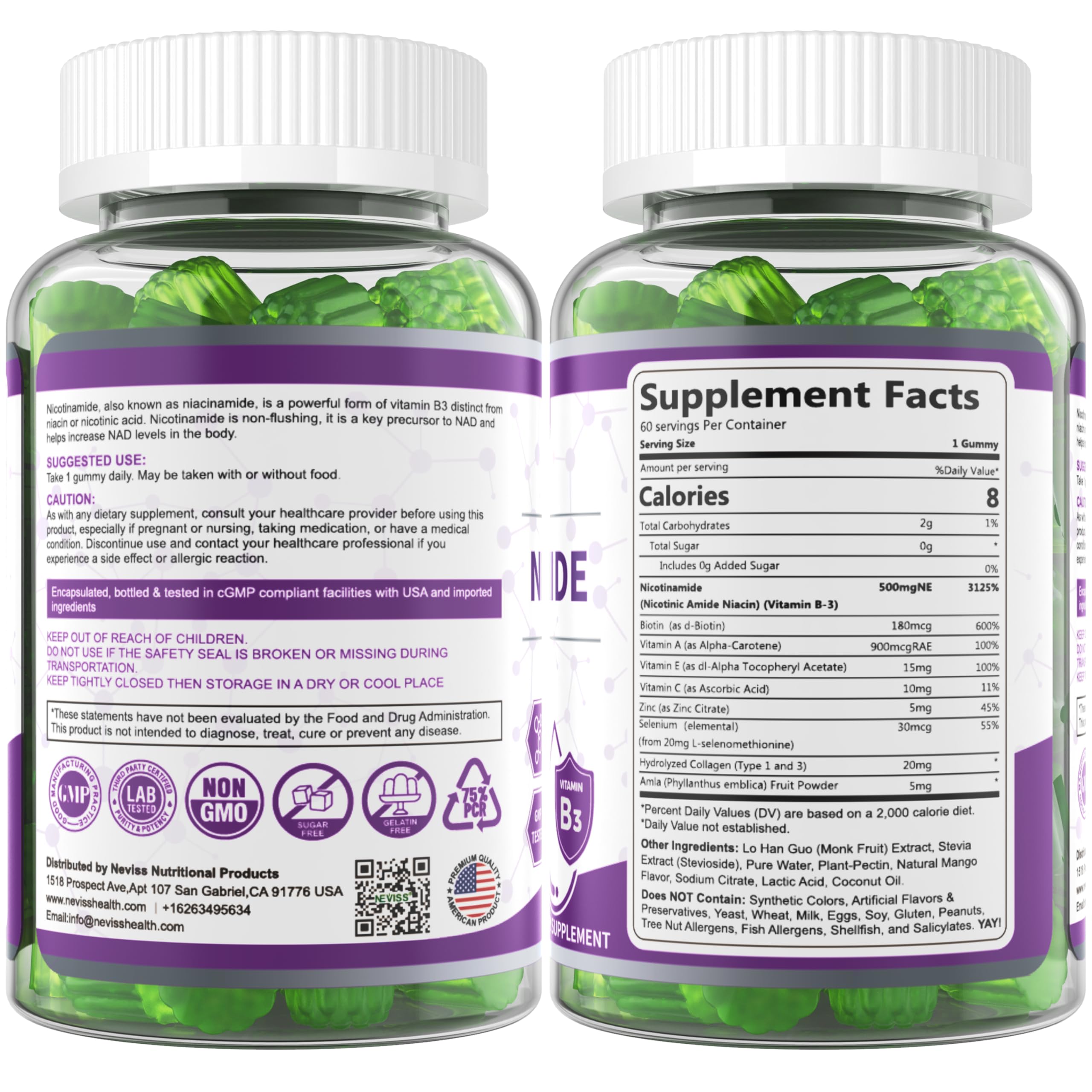 Cranberry-flavored NEVISS gummies bottle-seal for freshness and daily use.