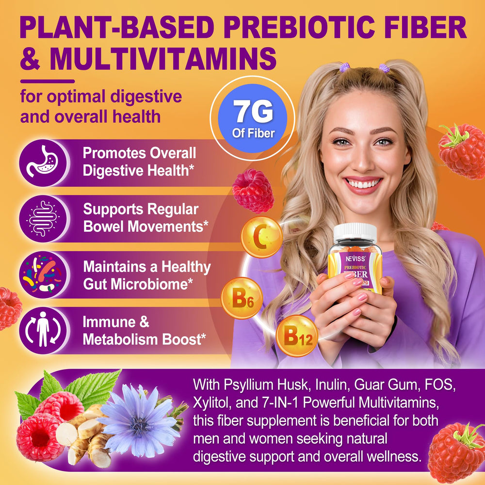 Two-pack NEVISS Fiber Gummies on countertop for easy daily routine.
