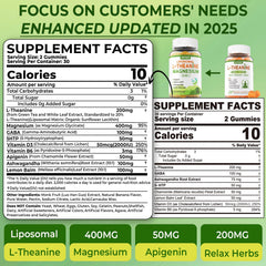 NEVISS liposomal L-Theanine gummies label closeup shows key calming ingredients.