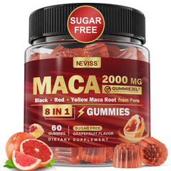 NEVISS Maca Root Filled Gummies bottle front view for daily wellness