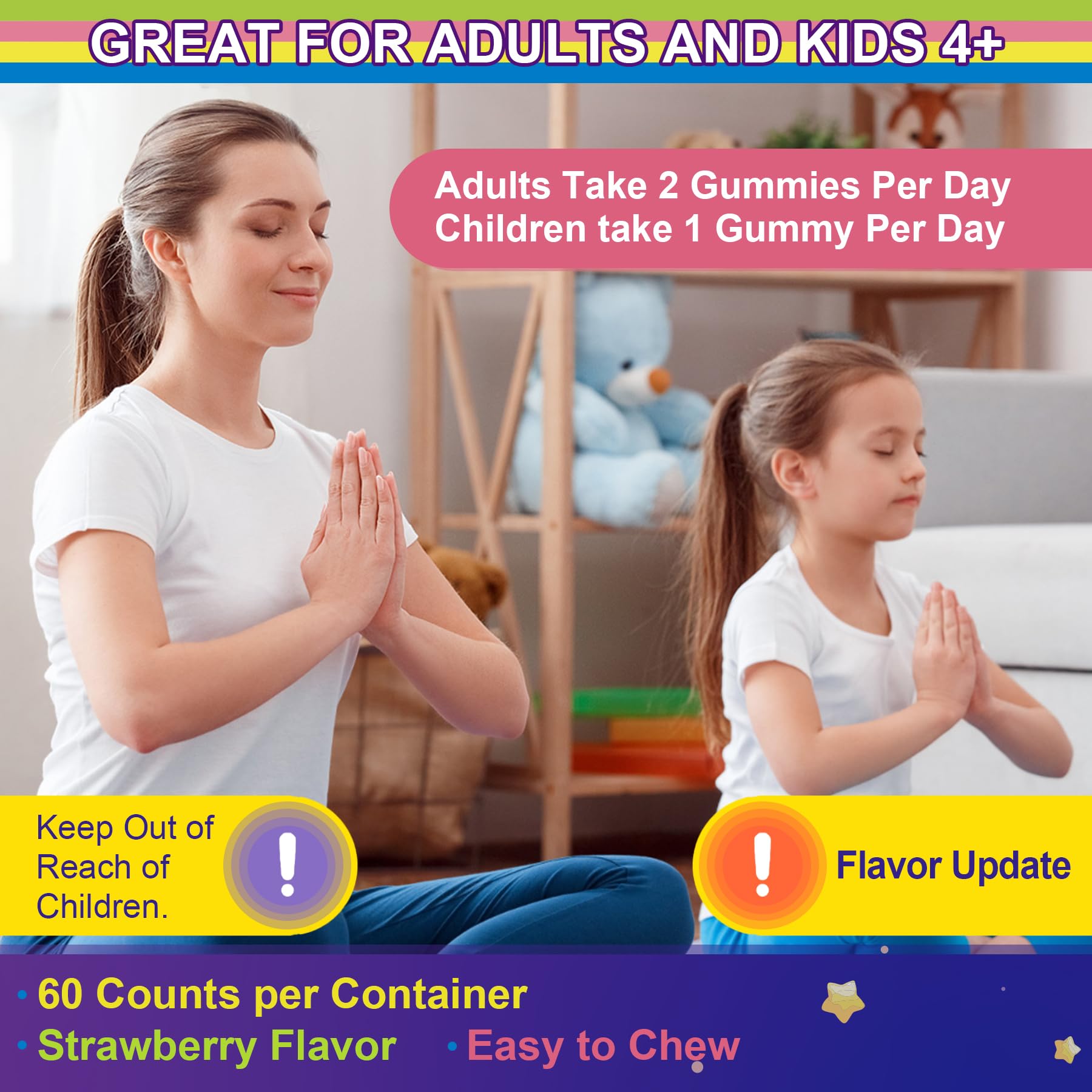 Kids serving with one NEVISS gummy beside a glass of water