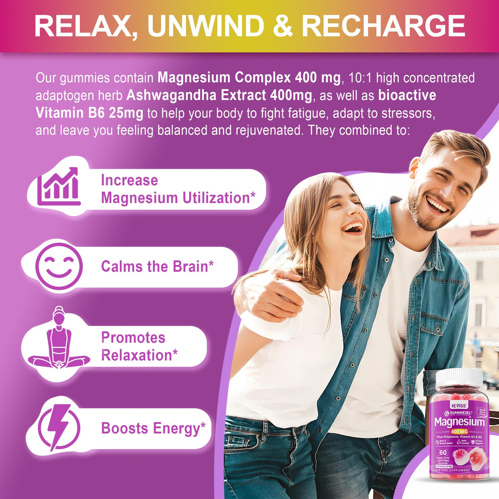 NEVISS Magnesium Gummies elegant bottle shot for everyday wellness.