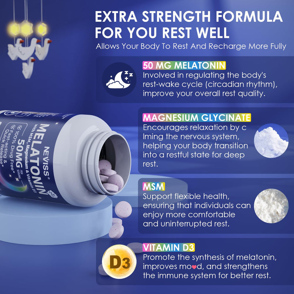 NEVISS melatonin 50 mg with Magnesium Glycinate for muscle comfort